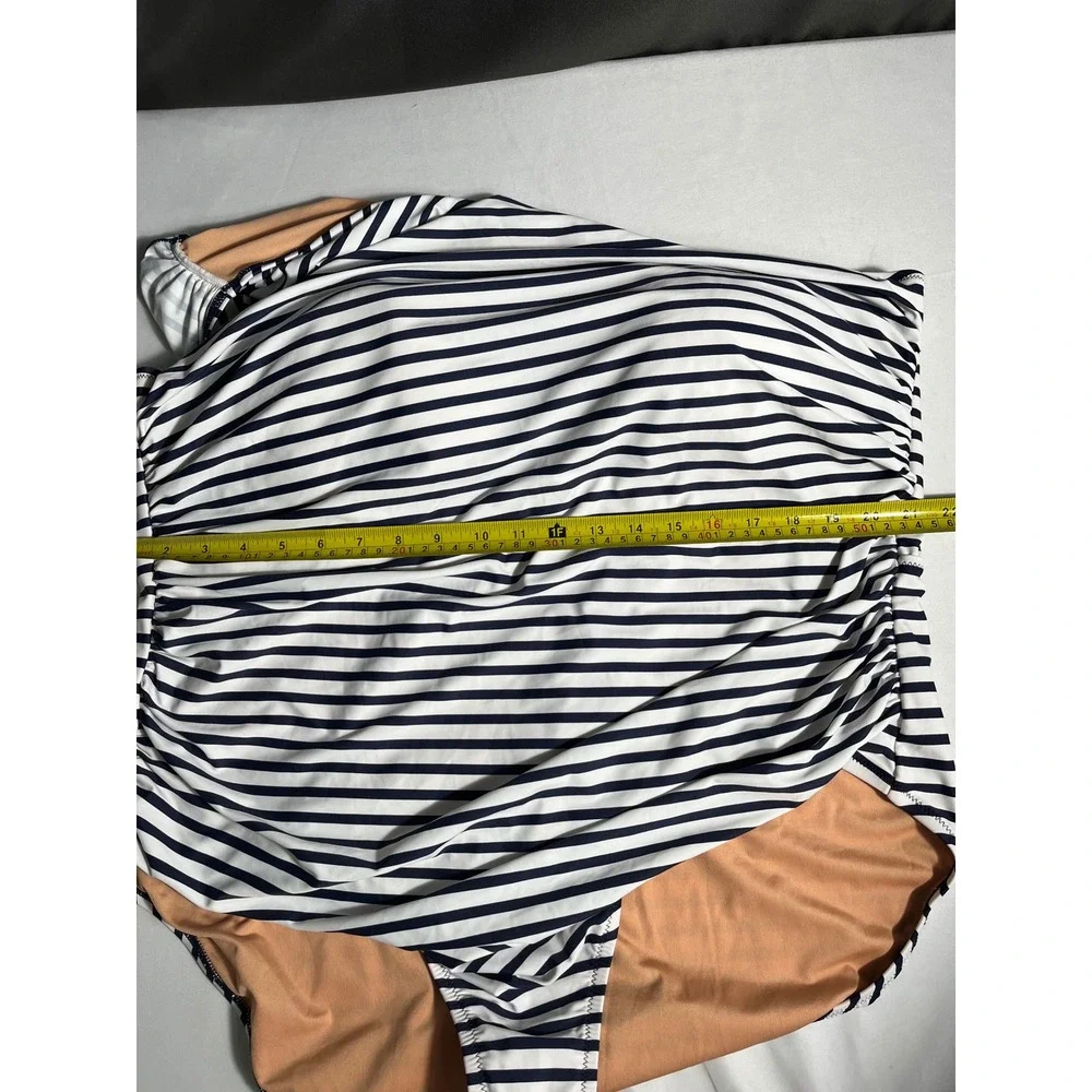 J.Crew Re-Imagined‎ One-Shoulder Ruched One-Piece Swimsuit Navy White Stripe 24